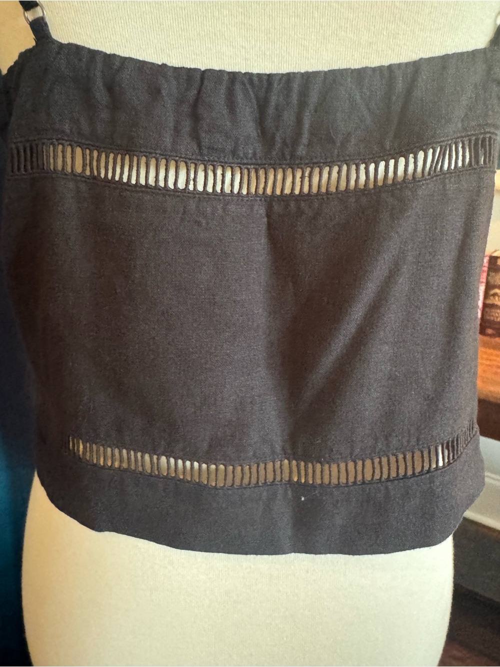 Abercrombie & Fitch Black Spaghetti-Strap Lace-Trim Crop Top - Picture 7 of 10